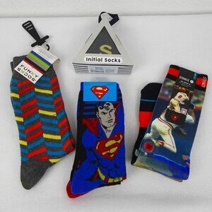 Novelty Socks LOT OF 4 Pair Men's Socks Superman Cal Ripkin Colorful